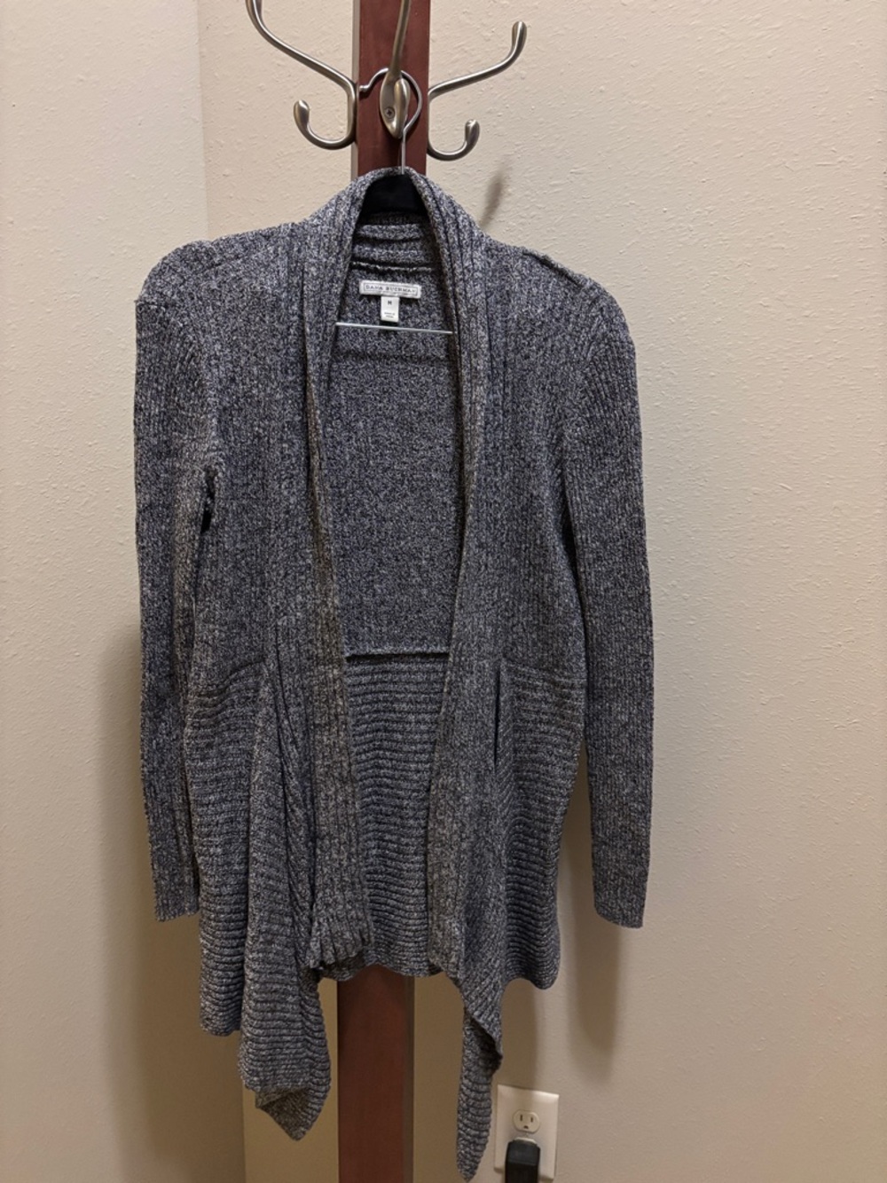 Dana Buchman Black and White heathered Open-Front Draped Cardigan